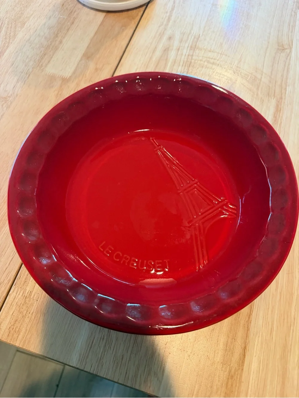Le Creuset Red Stoneware Pie Dish with Eiffel Motif
